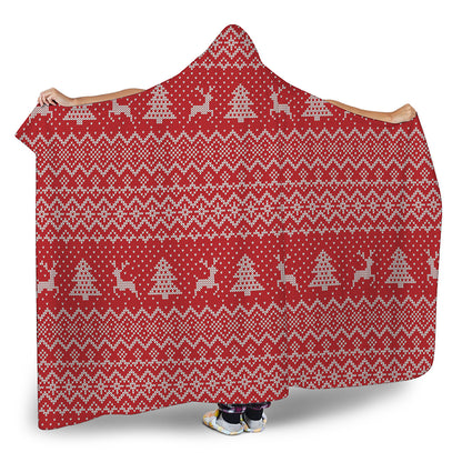Geometric Xmas Knitted Pattern Print Hooded Blanket