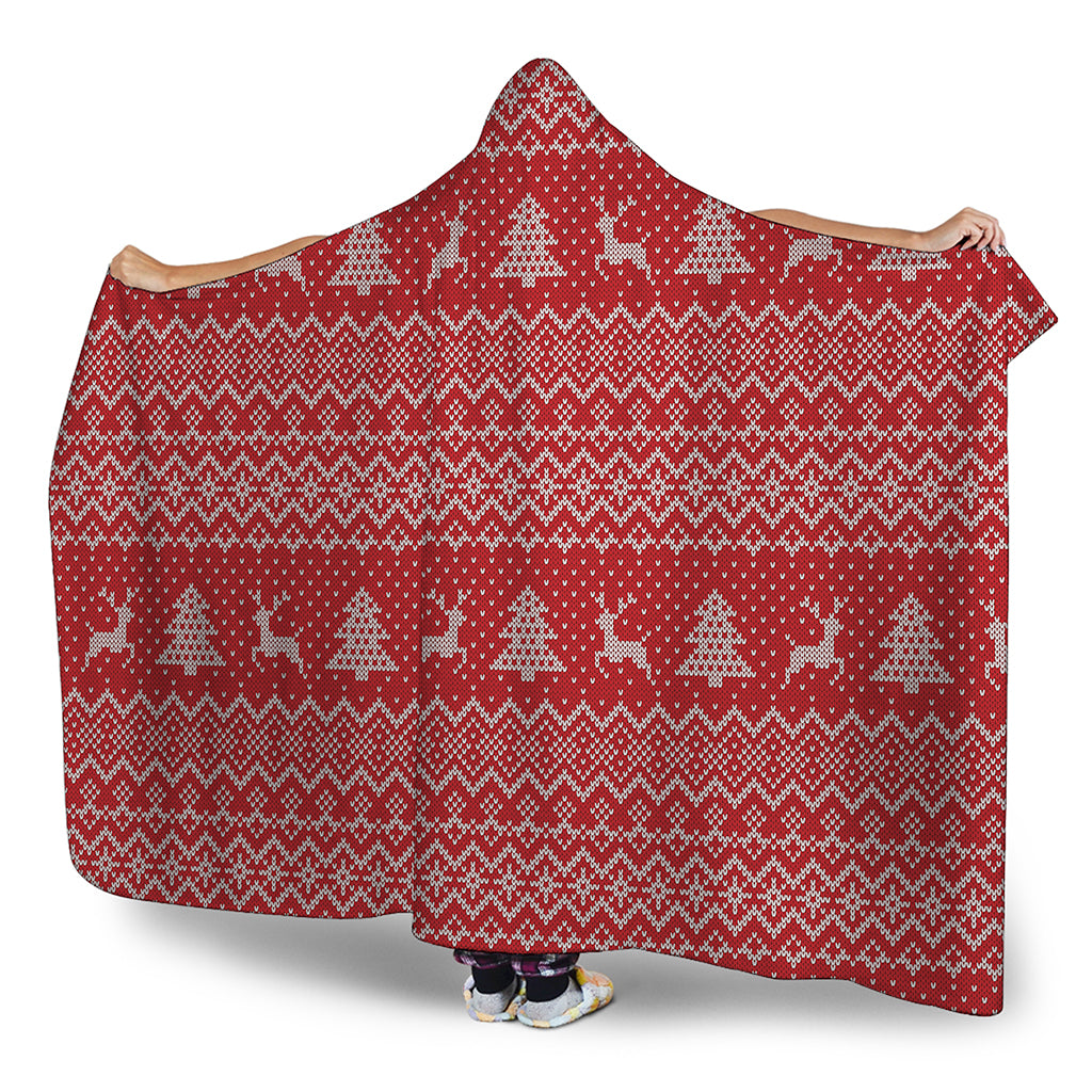 Geometric Xmas Knitted Pattern Print Hooded Blanket