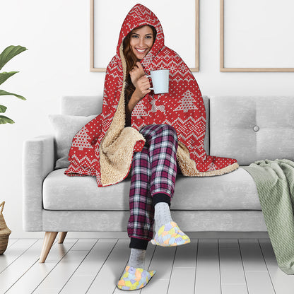 Geometric Xmas Knitted Pattern Print Hooded Blanket