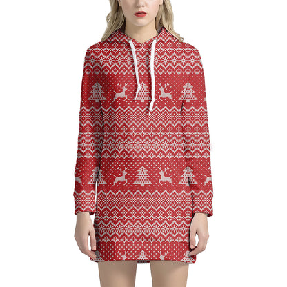 Geometric Xmas Knitted Pattern Print Hoodie Dress
