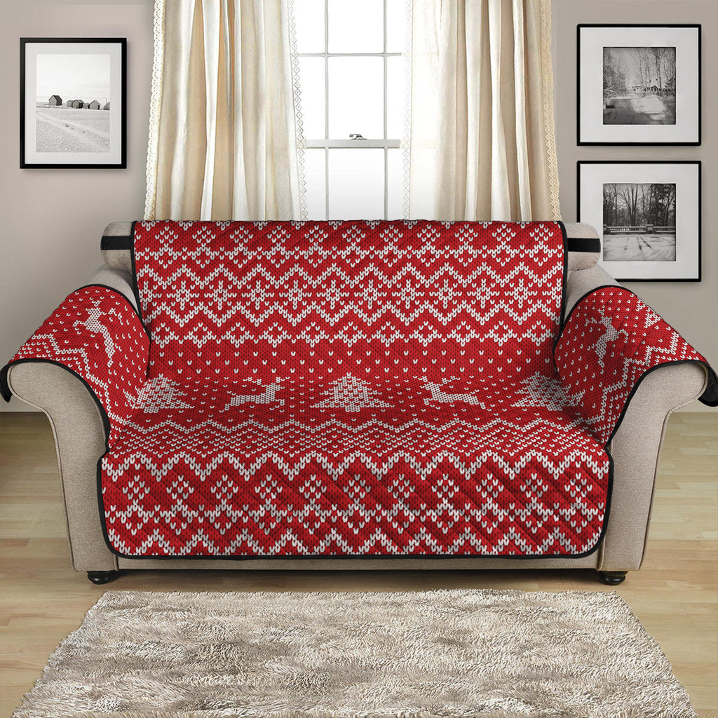 Geometric Xmas Knitted Pattern Print Loveseat Protector