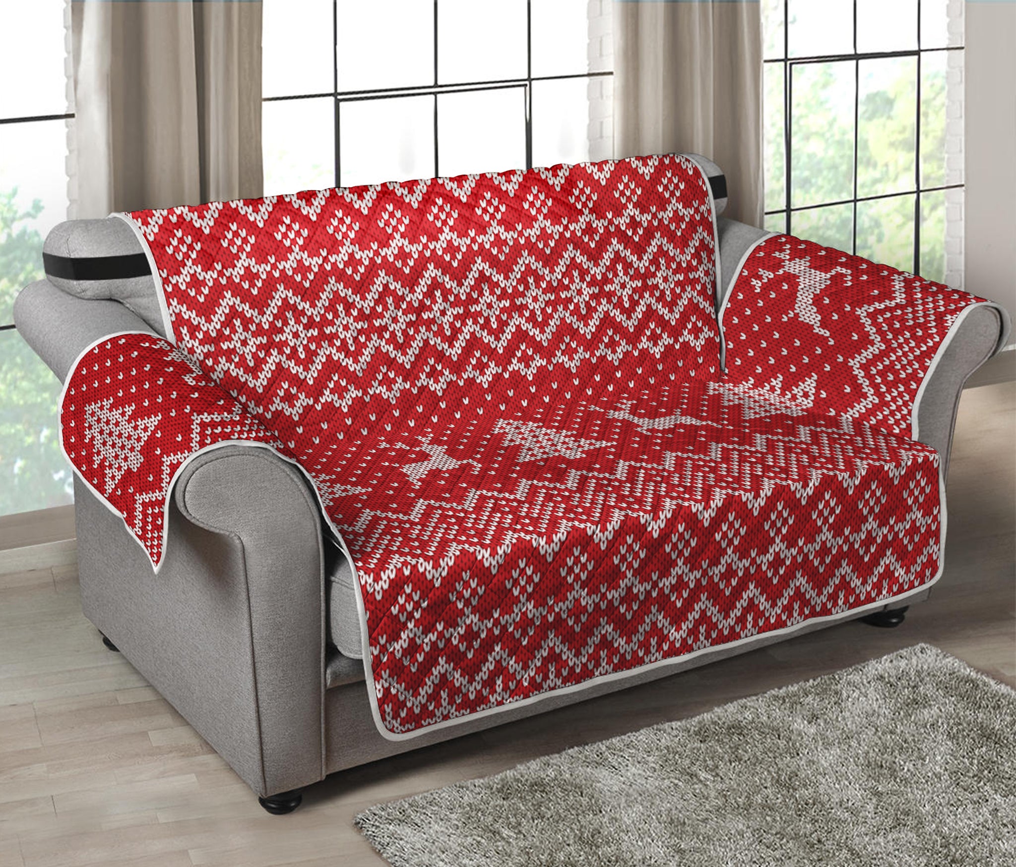 Geometric Xmas Knitted Pattern Print Loveseat Protector