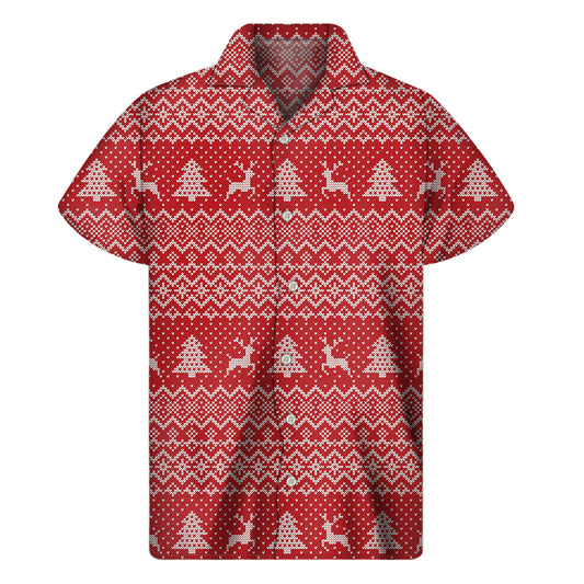 Geometric Xmas Knitted Pattern Print Men's Short Sleeve Shirt