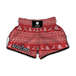 Geometric Xmas Knitted Pattern Print Muay Thai Boxing Shorts