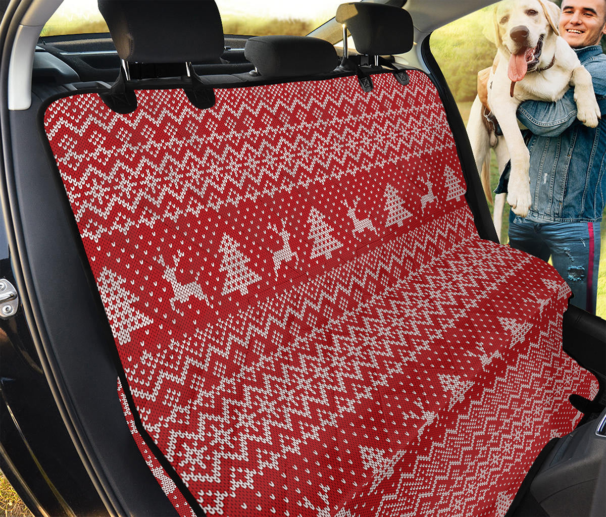 Geometric Xmas Knitted Pattern Print Pet Car Back Seat Cover