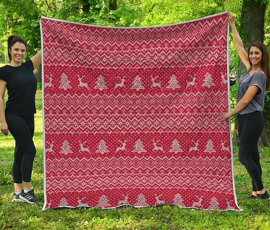 Geometric Xmas Knitted Pattern Print Quilt