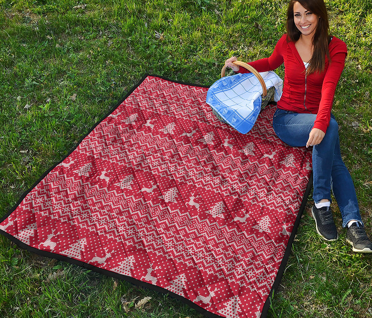 Geometric Xmas Knitted Pattern Print Quilt