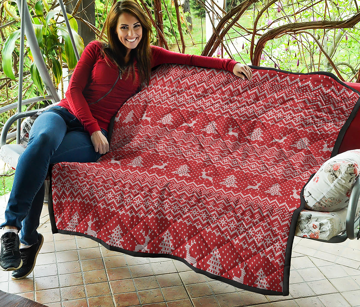 Geometric Xmas Knitted Pattern Print Quilt