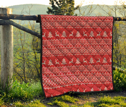 Geometric Xmas Knitted Pattern Print Quilt
