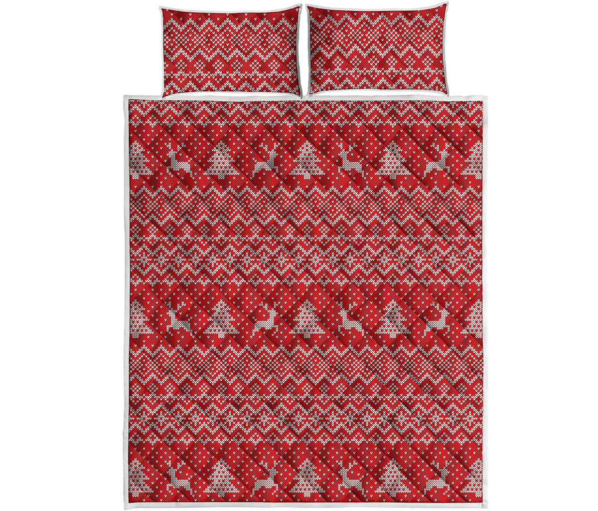 Geometric Xmas Knitted Pattern Print Quilt Bed Set