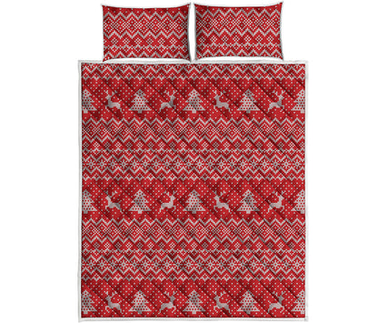 Geometric Xmas Knitted Pattern Print Quilt Bed Set