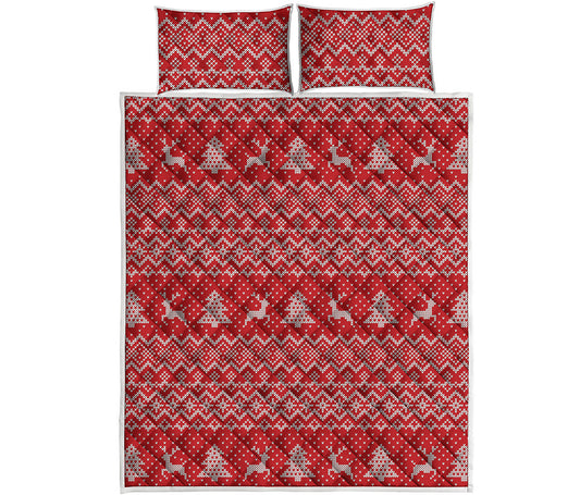 Geometric Xmas Knitted Pattern Print Quilt Bed Set