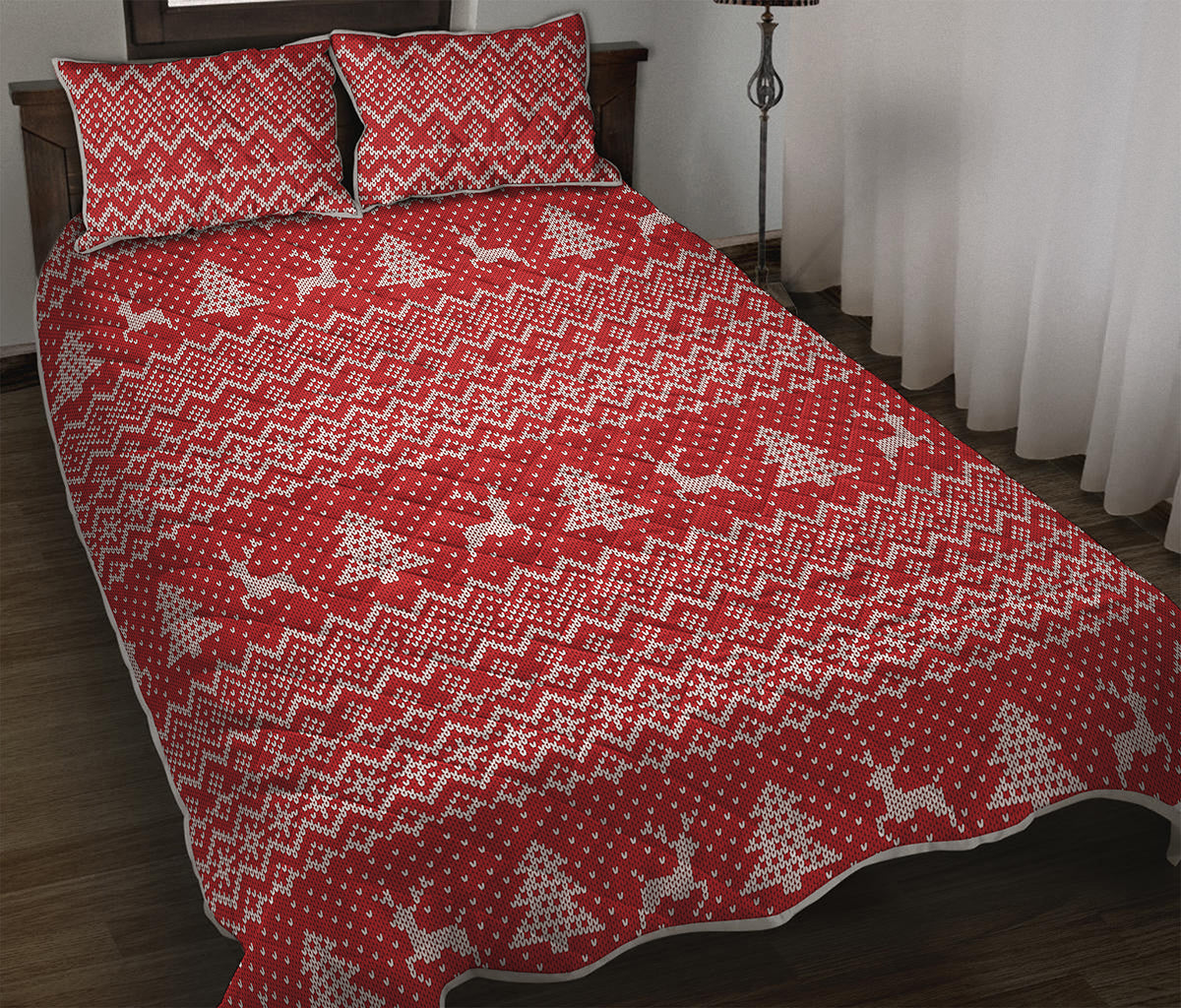 Geometric Xmas Knitted Pattern Print Quilt Bed Set