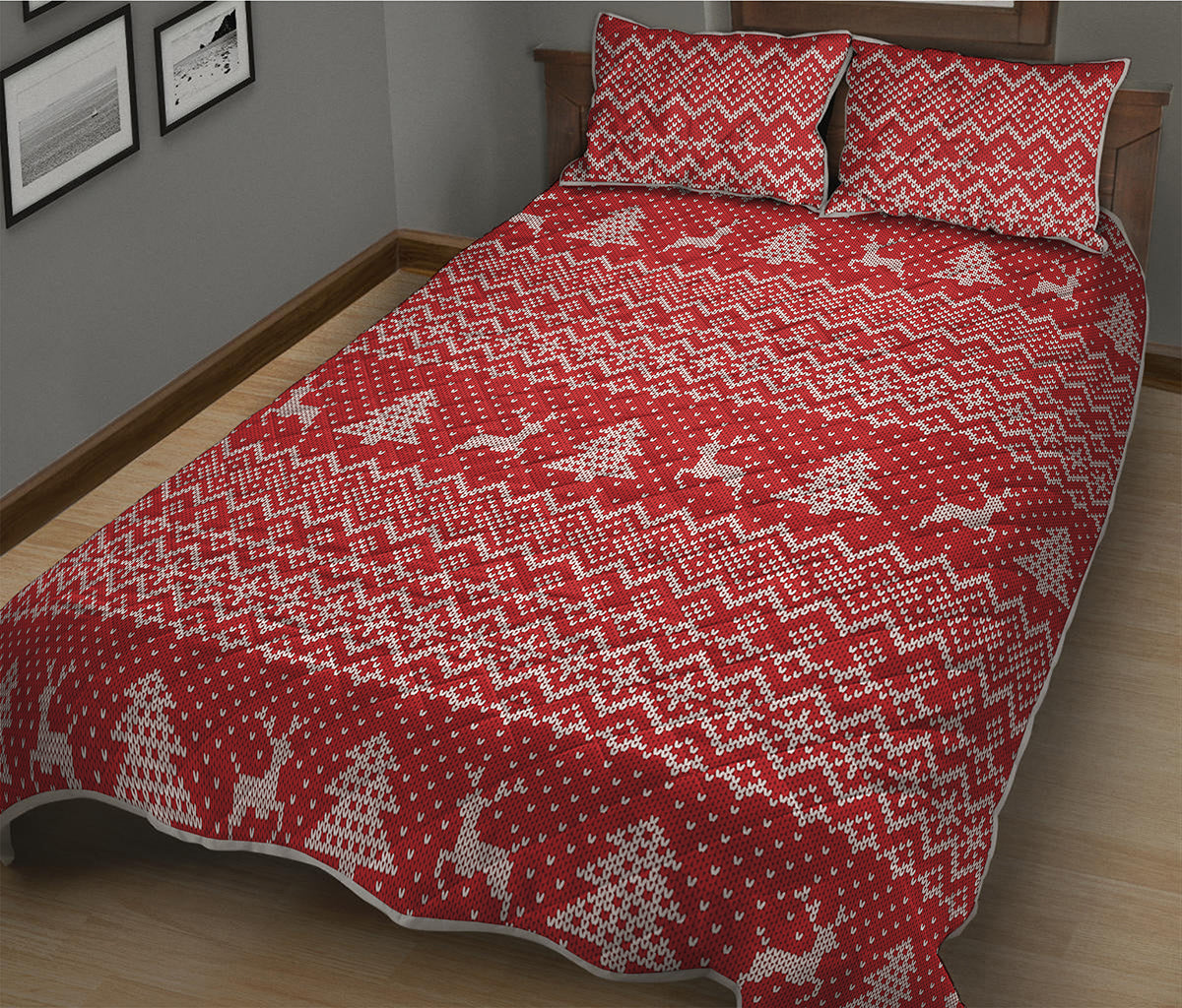 Geometric Xmas Knitted Pattern Print Quilt Bed Set