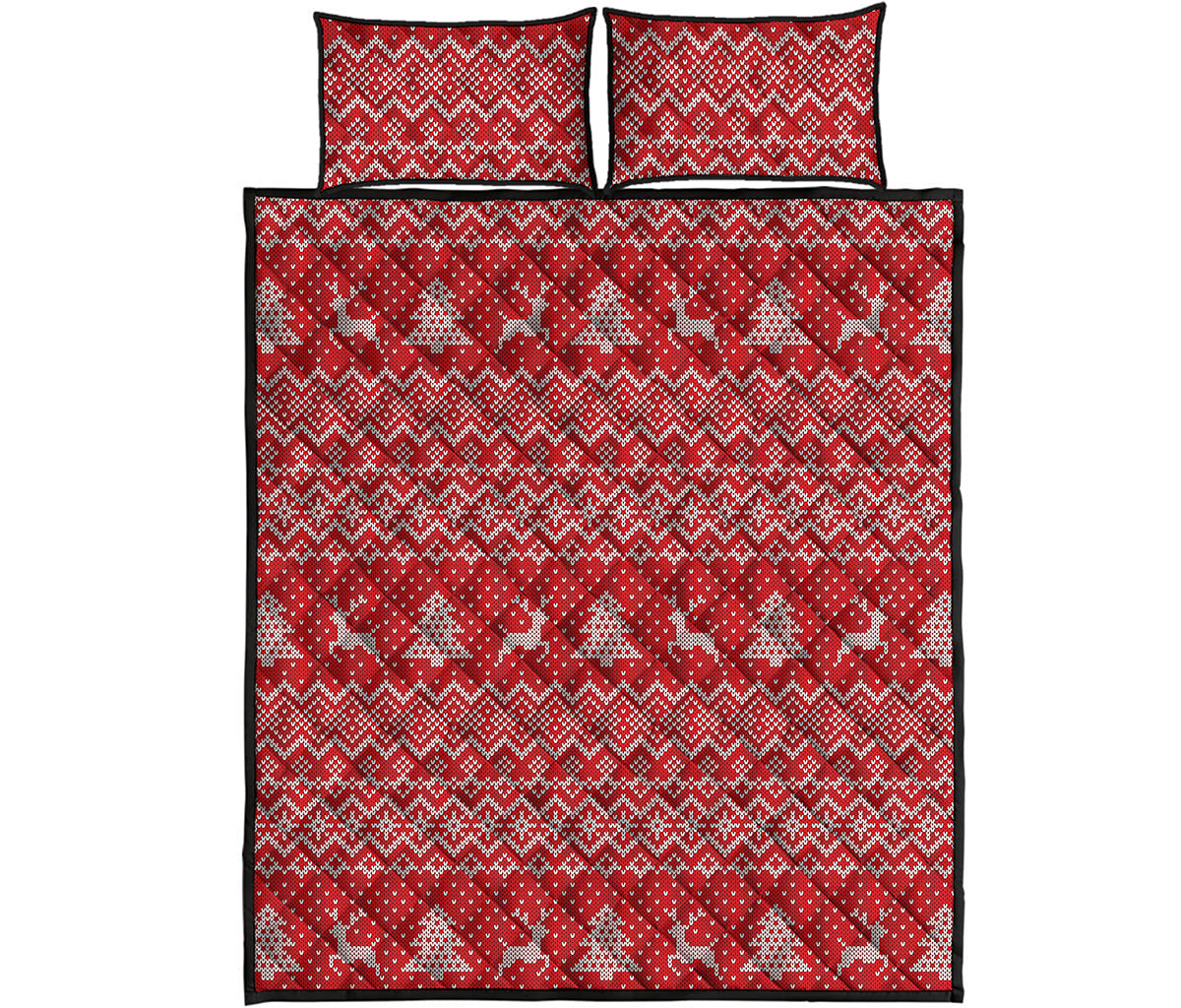 Geometric Xmas Knitted Pattern Print Quilt Bed Set
