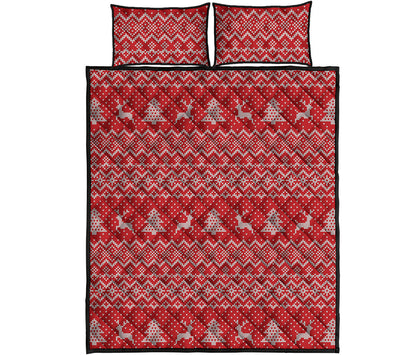 Geometric Xmas Knitted Pattern Print Quilt Bed Set