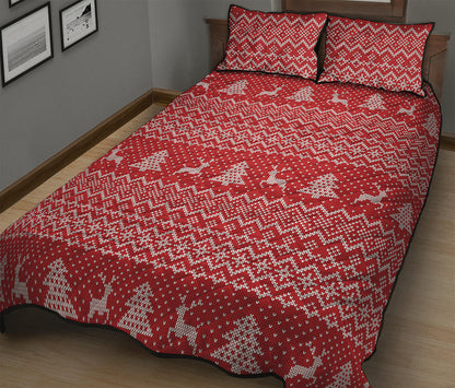 Geometric Xmas Knitted Pattern Print Quilt Bed Set