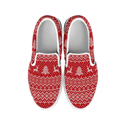 Geometric Xmas Knitted Pattern Print White Slip On Shoes