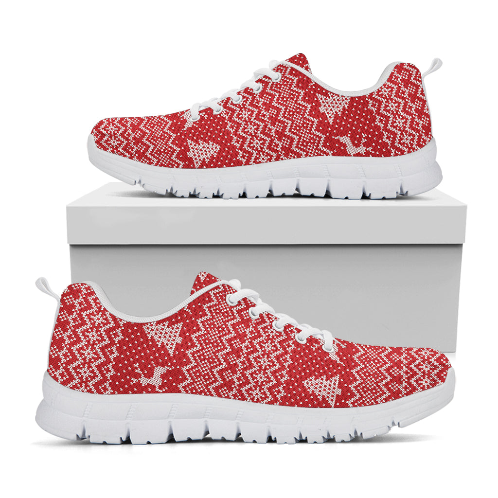 Geometric Xmas Knitted Pattern Print White Sneakers