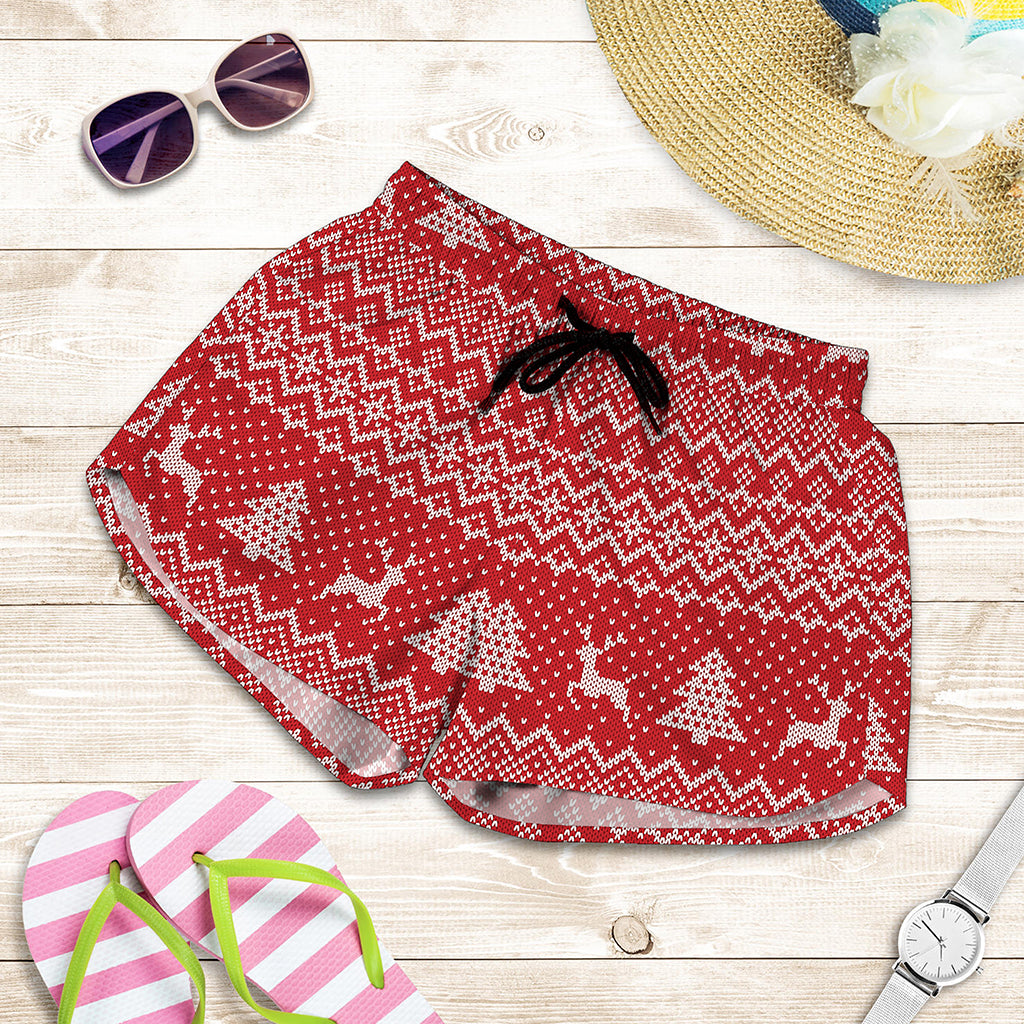 Geometric Xmas Knitted Pattern Print Women's Shorts