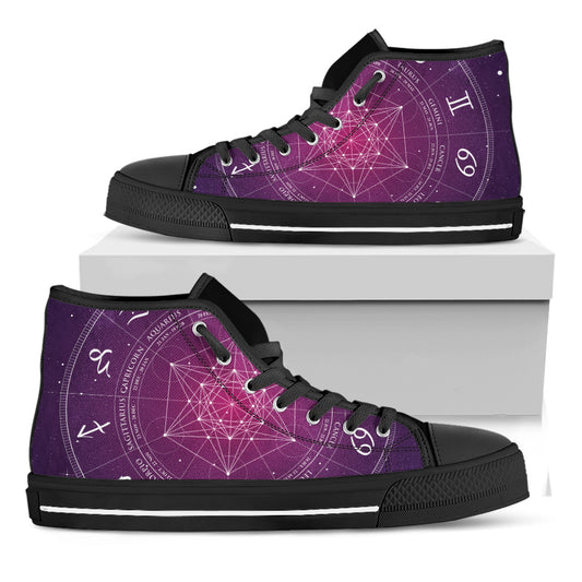 Geometric Zodiac Calendar Print Black High Top Shoes