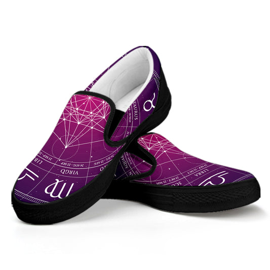 Geometric Zodiac Calendar Print Black Slip On Shoes