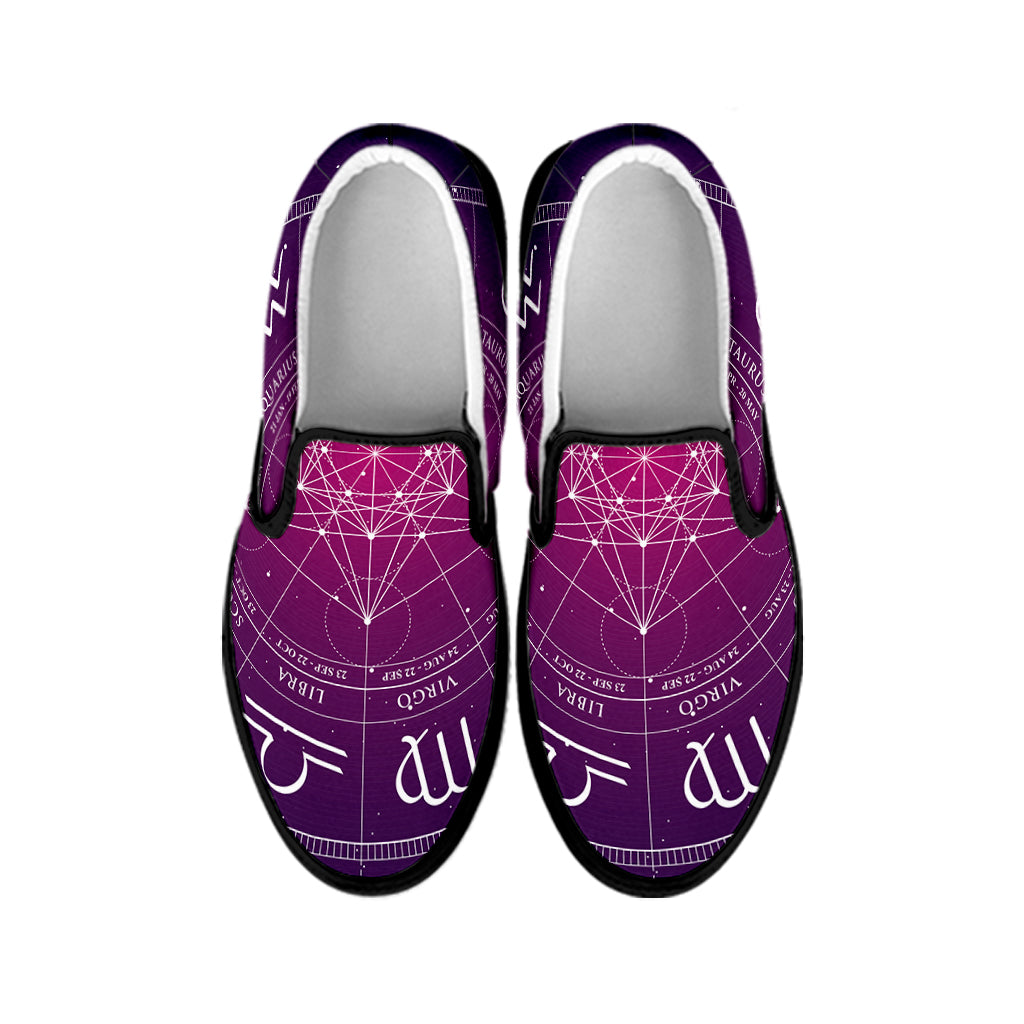 Geometric Zodiac Calendar Print Black Slip On Shoes