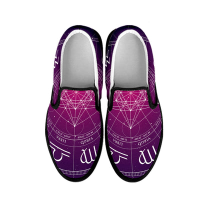 Geometric Zodiac Calendar Print Black Slip On Shoes