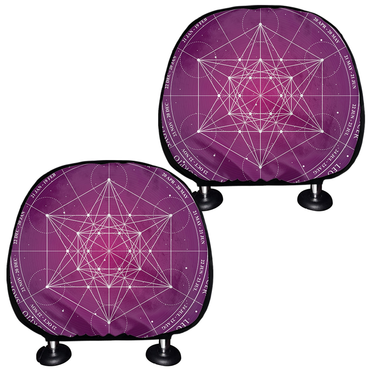 Geometric Zodiac Calendar Print Car Headrest Covers