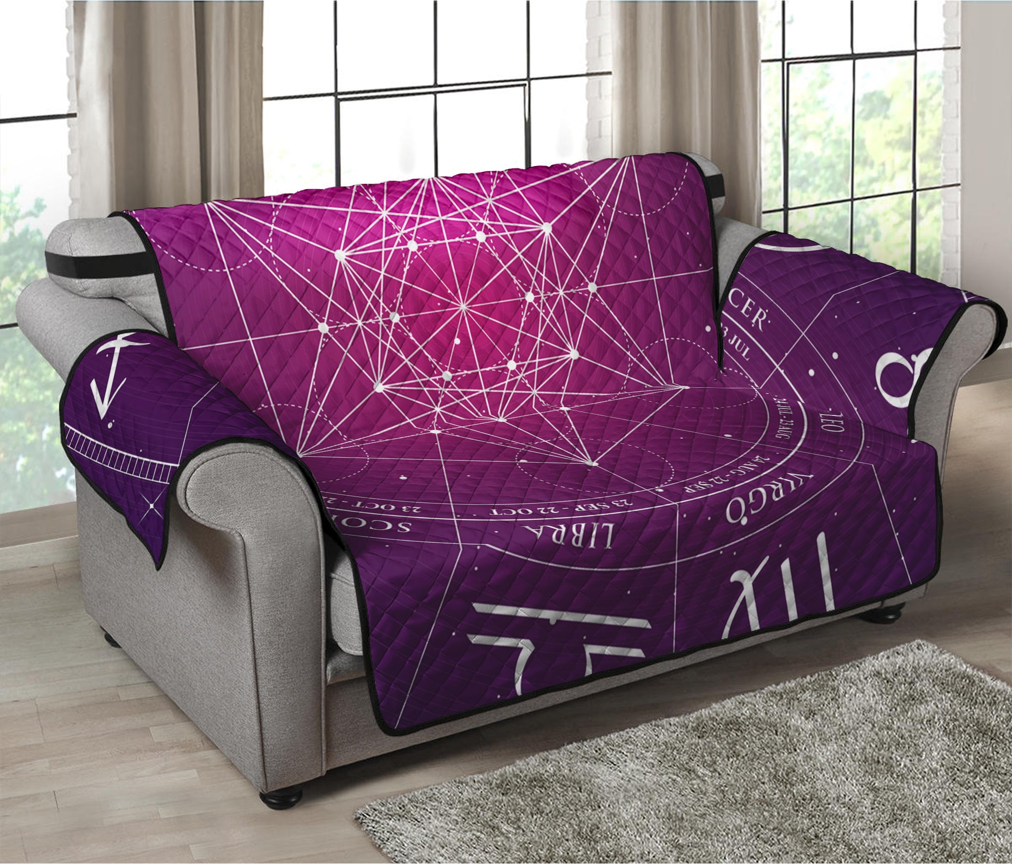 Geometric Zodiac Calendar Print Loveseat Protector