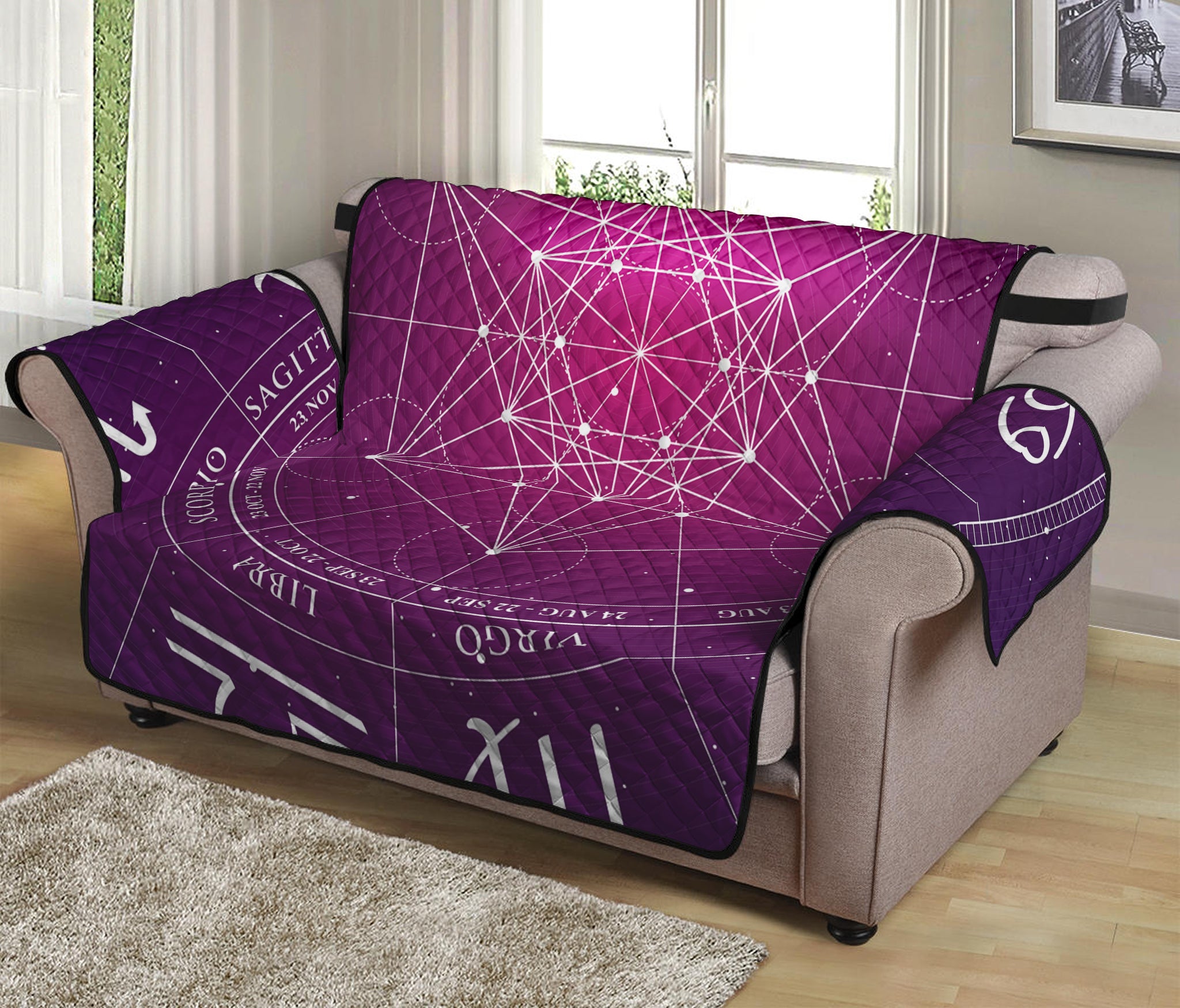 Geometric Zodiac Calendar Print Loveseat Protector