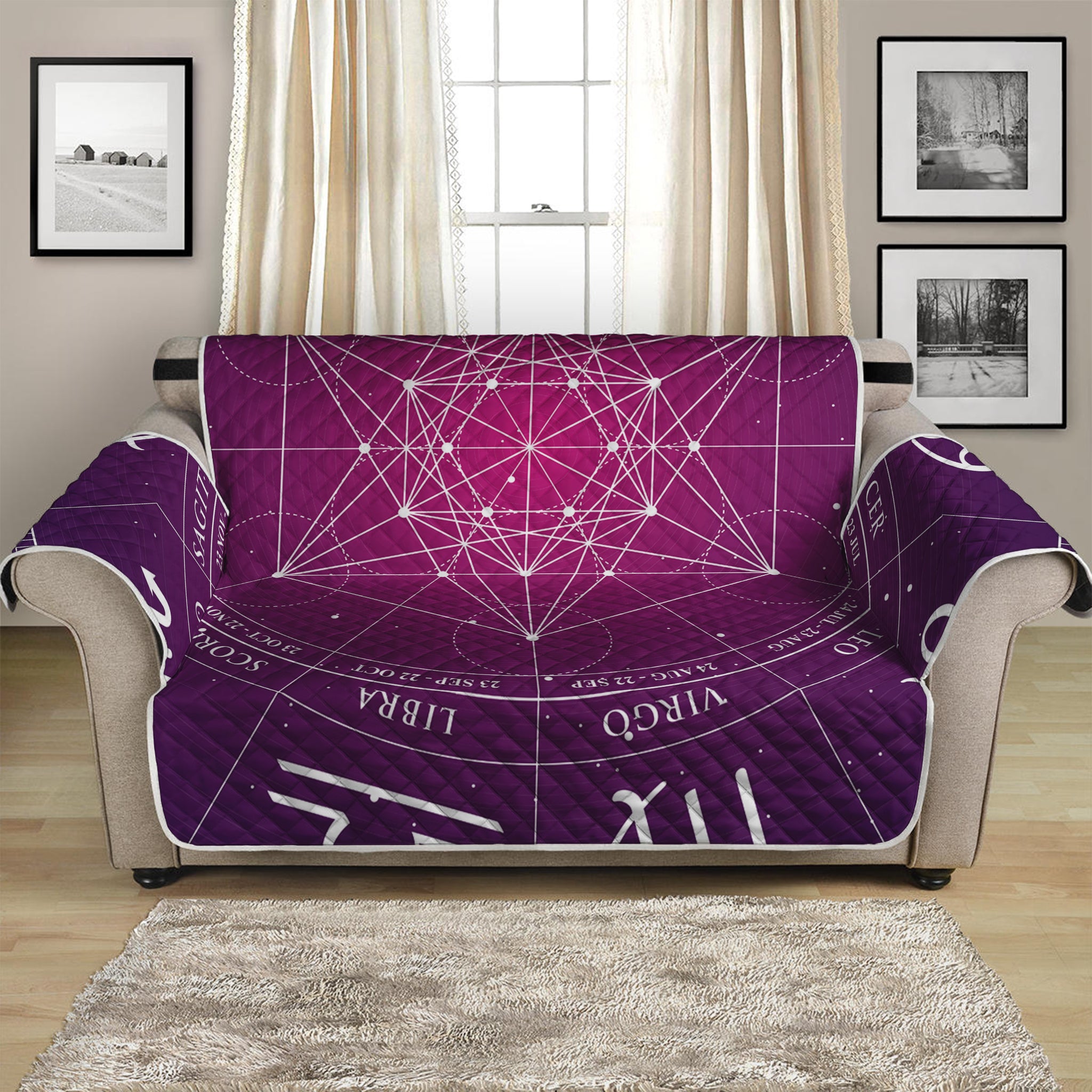 Geometric Zodiac Calendar Print Loveseat Protector