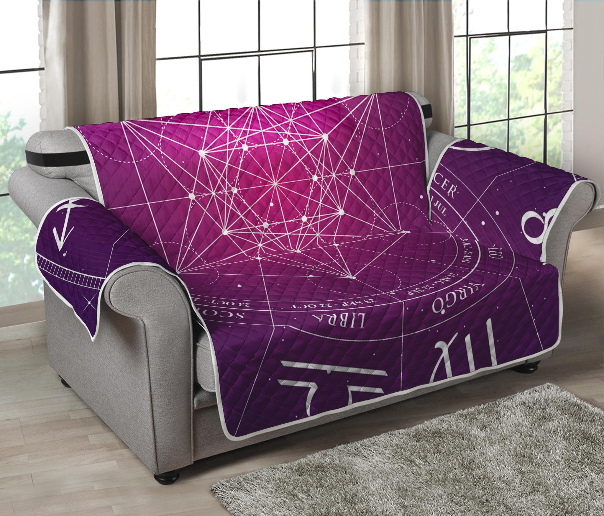 Geometric Zodiac Calendar Print Loveseat Protector