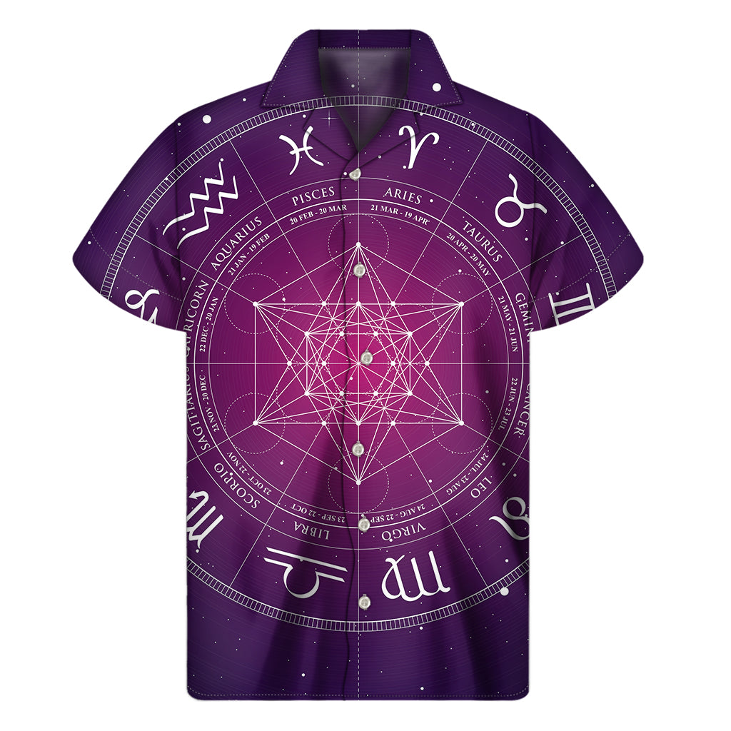Geometric Zodiac Calendar Print Men's Short Sleeve Shirt