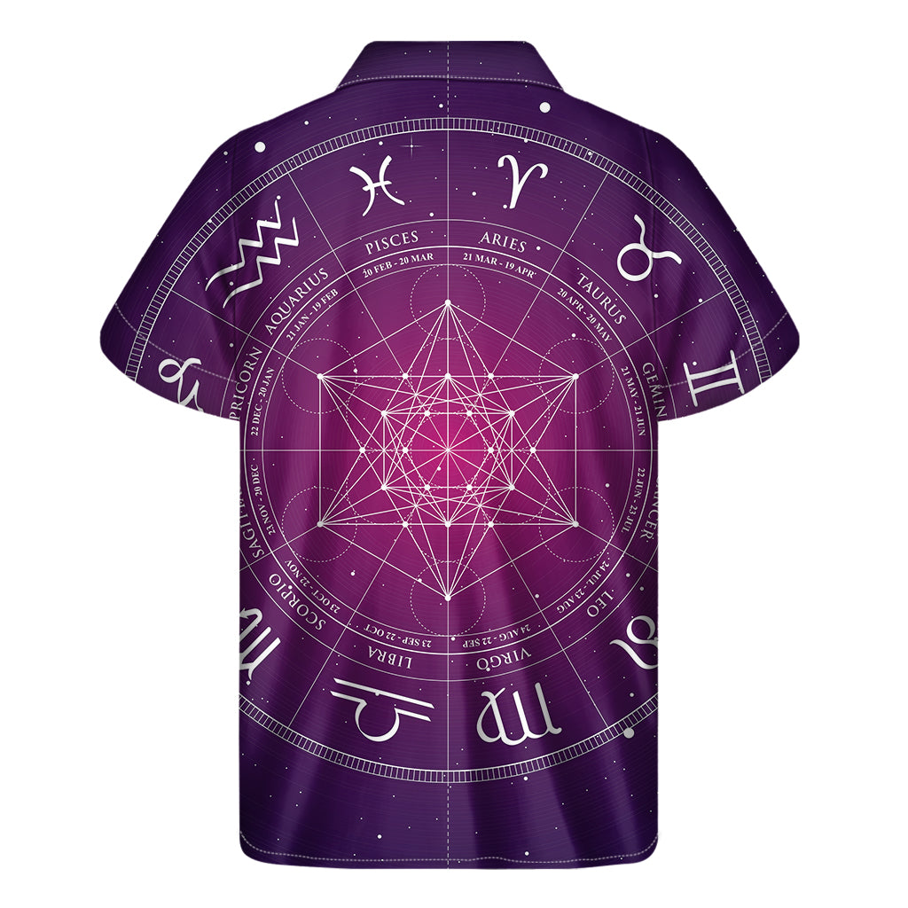 Geometric Zodiac Calendar Print Men's Short Sleeve Shirt