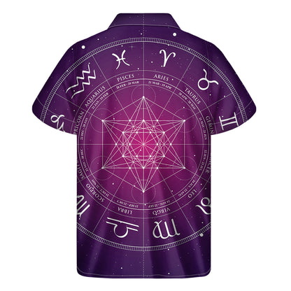 Geometric Zodiac Calendar Print Men's Short Sleeve Shirt