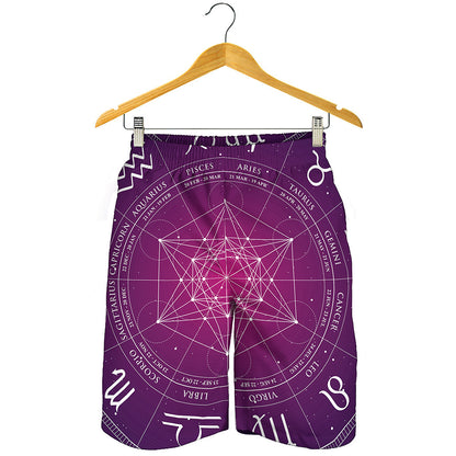 Geometric Zodiac Calendar Print Men's Shorts