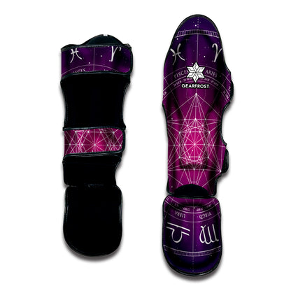 Geometric Zodiac Calendar Print Muay Thai Shin Guard