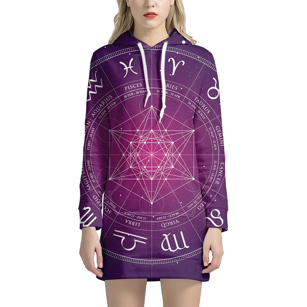 Geometric Zodiac Calendar Print Pullover Hoodie Dress