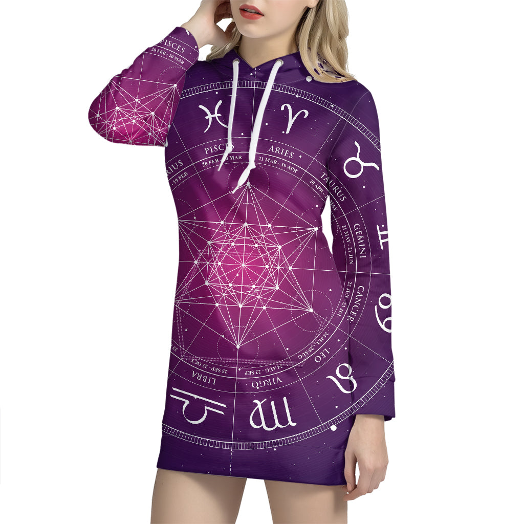 Geometric Zodiac Calendar Print Pullover Hoodie Dress