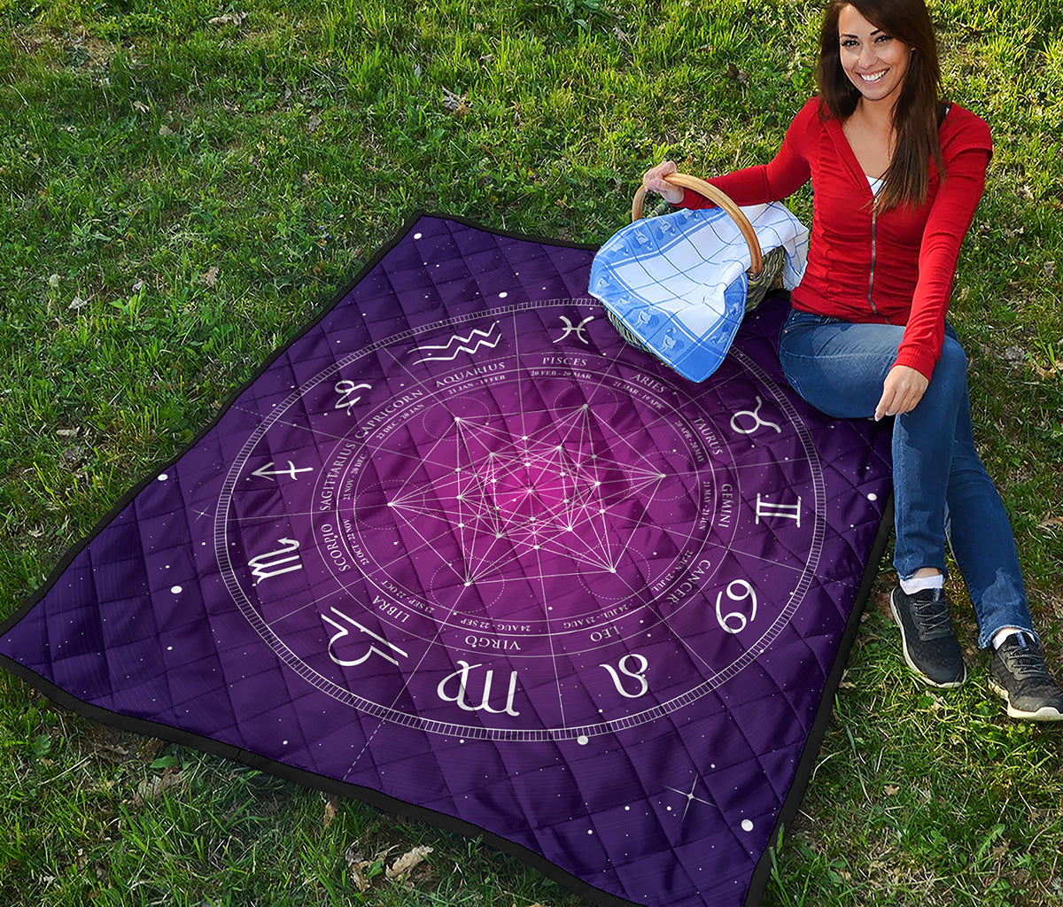 Geometric Zodiac Calendar Print Quilt