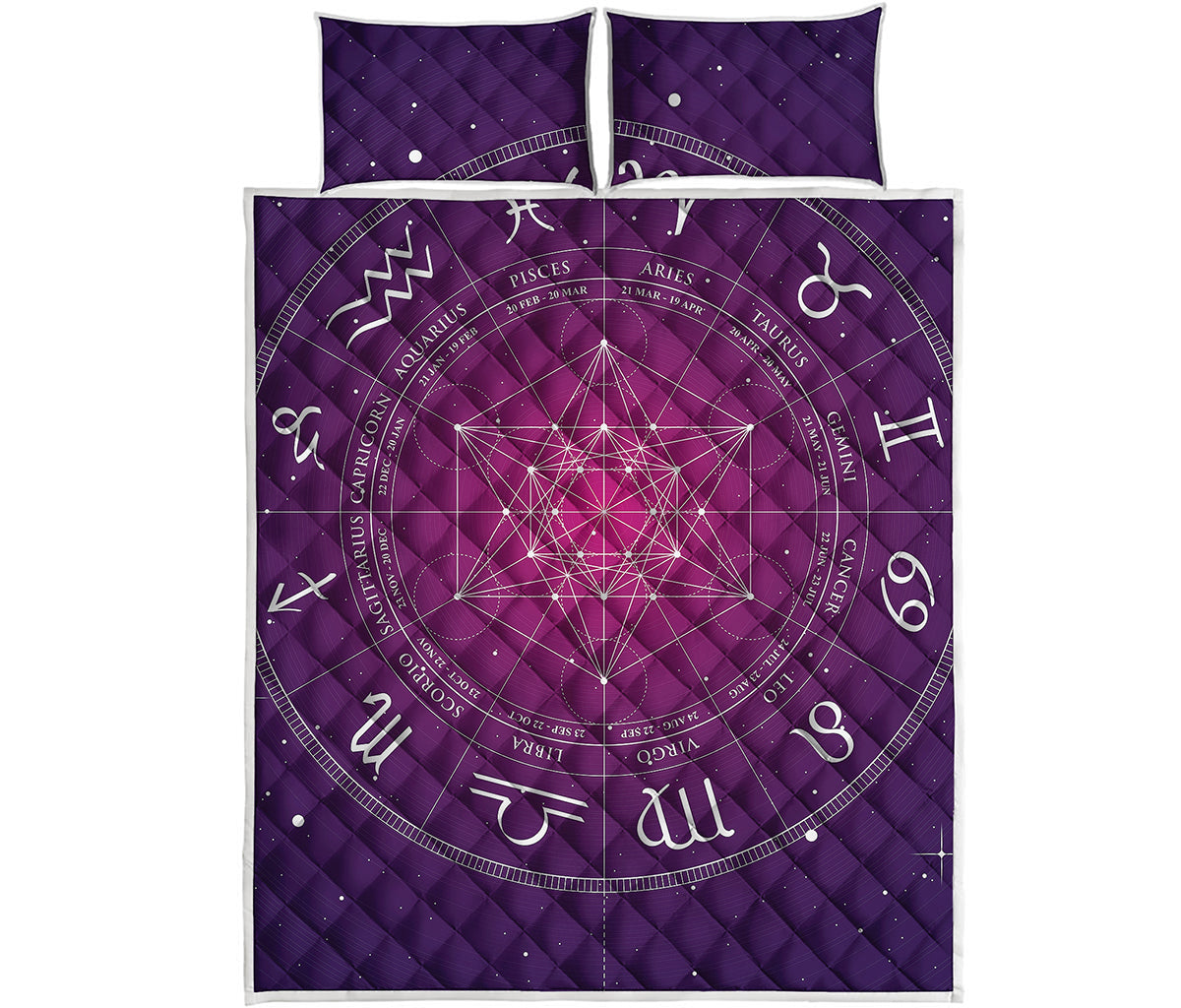 Geometric Zodiac Calendar Print Quilt Bed Set