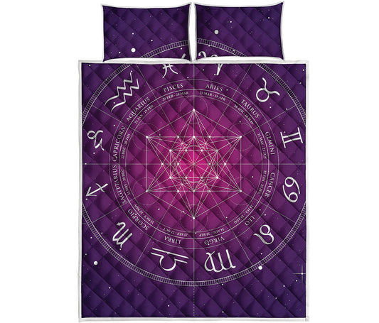 Geometric Zodiac Calendar Print Quilt Bed Set