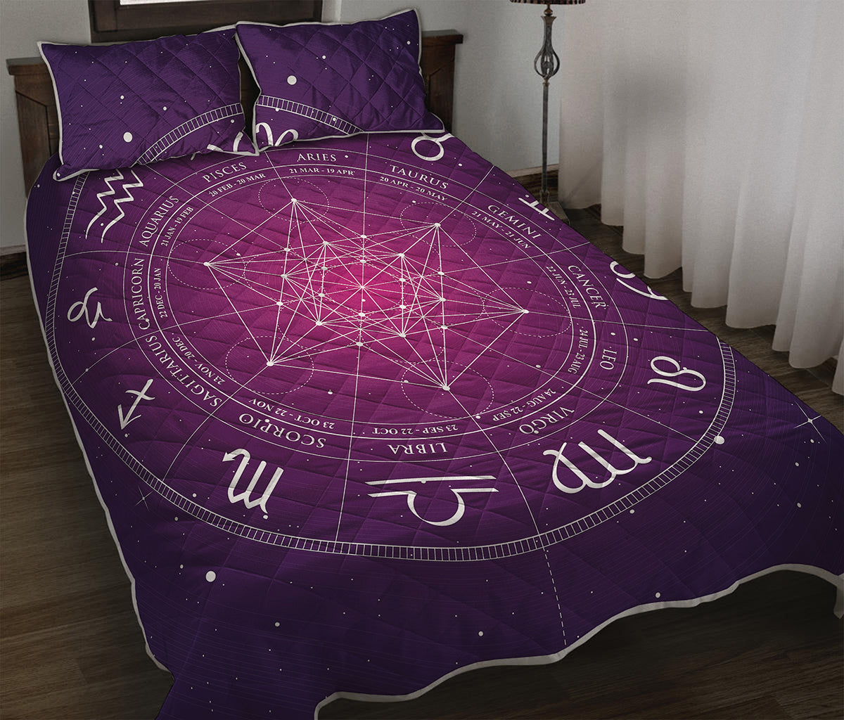Geometric Zodiac Calendar Print Quilt Bed Set