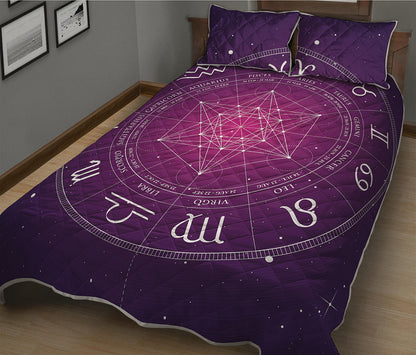 Geometric Zodiac Calendar Print Quilt Bed Set