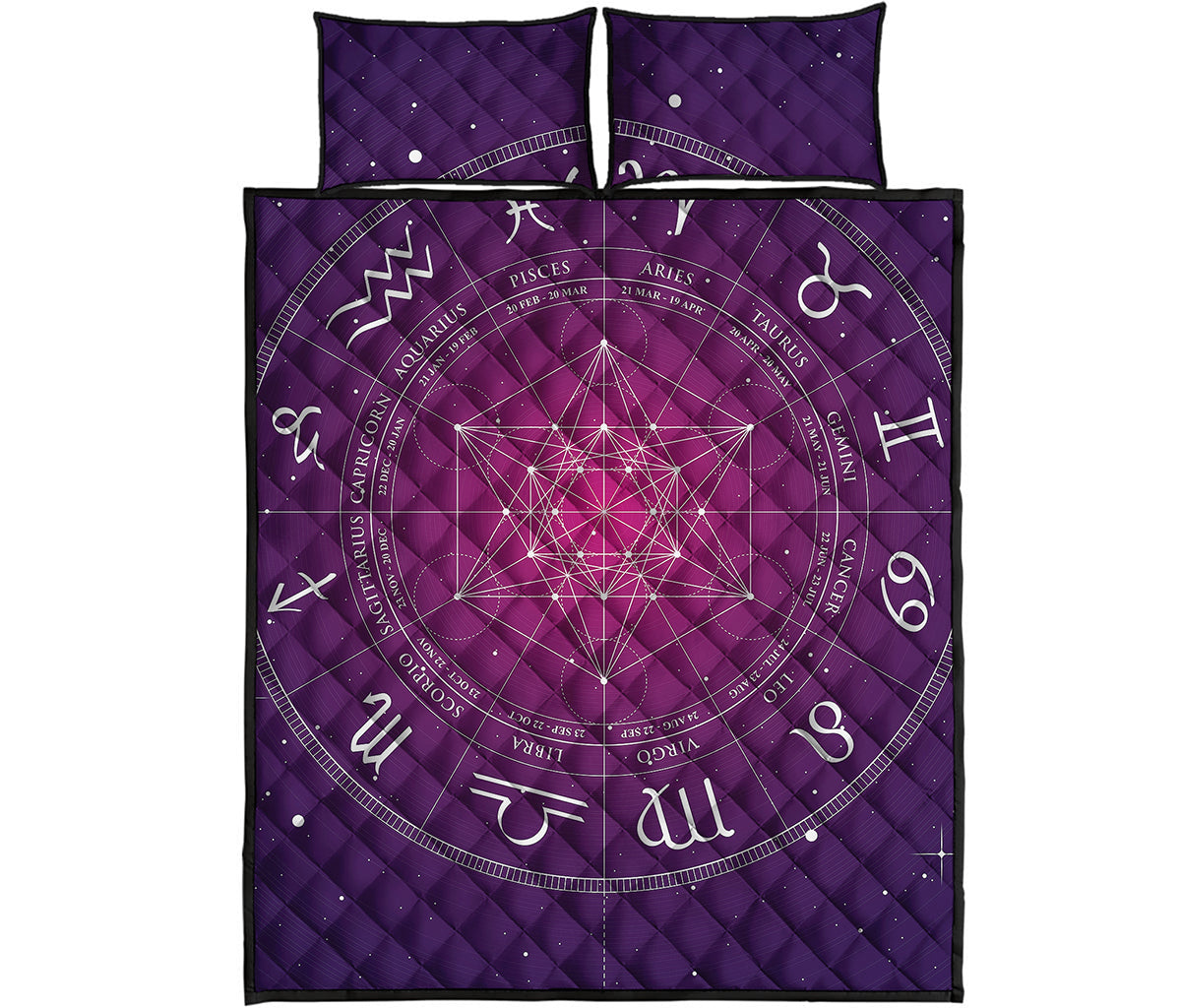 Geometric Zodiac Calendar Print Quilt Bed Set
