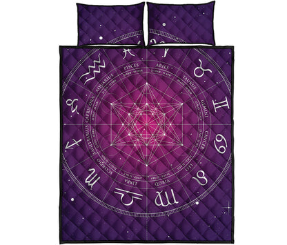 Geometric Zodiac Calendar Print Quilt Bed Set