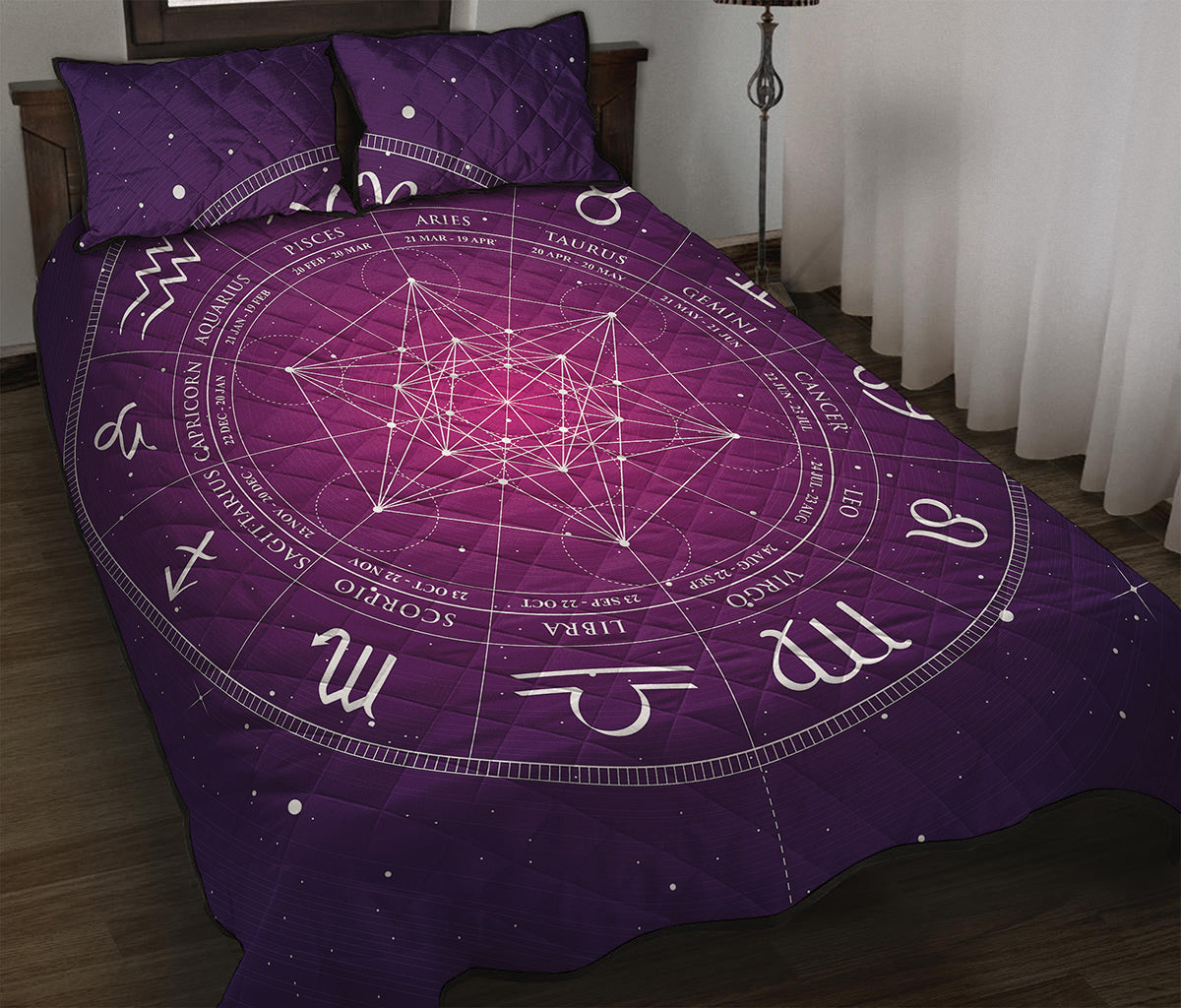 Geometric Zodiac Calendar Print Quilt Bed Set