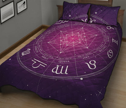 Geometric Zodiac Calendar Print Quilt Bed Set