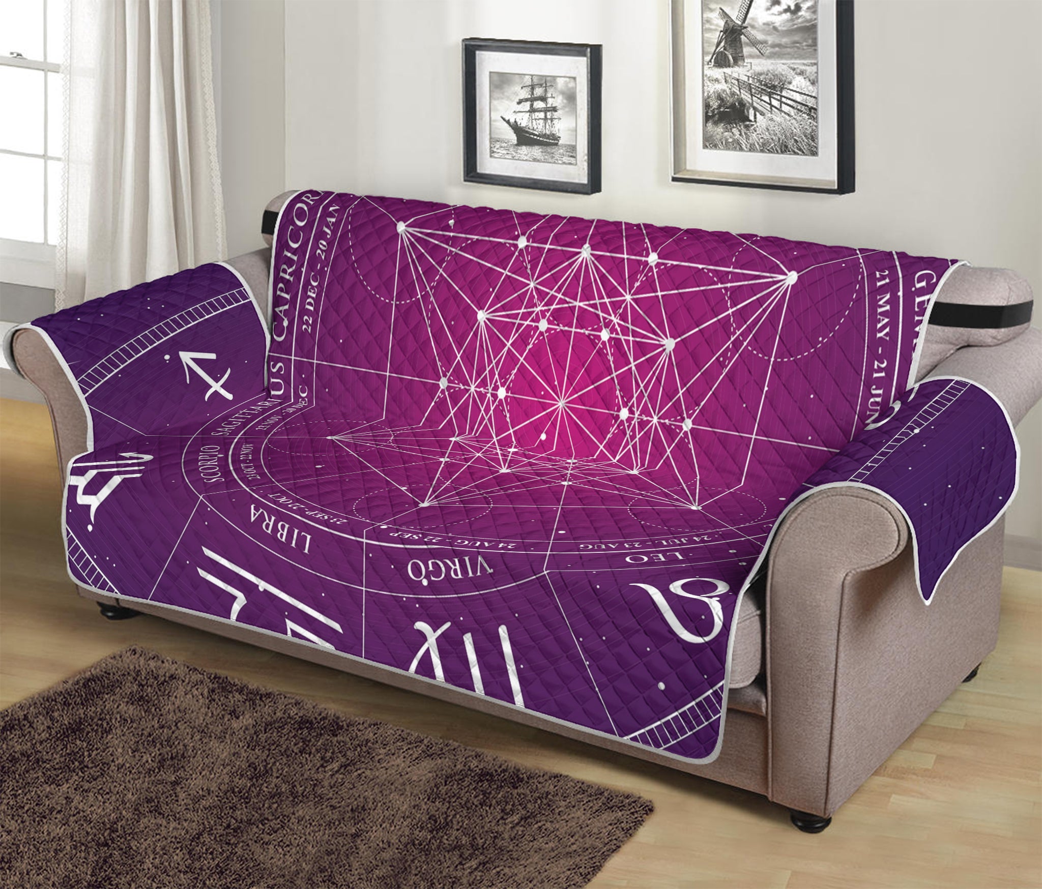 Geometric Zodiac Calendar Print Sofa Protector